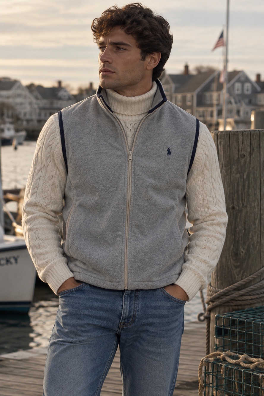 Heritage Classic preppy Polo Ralph Lauren fleece vest Size Large Fisherman men's